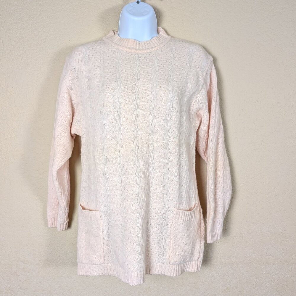 VTG 90s Moods by Krizia Pink Cable Knit Sweater Wool Blend Pockets sz S Coquette